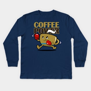 Coffee Power Cute Boxer Boxing Coffee Cup Kids Long Sleeve T-Shirt